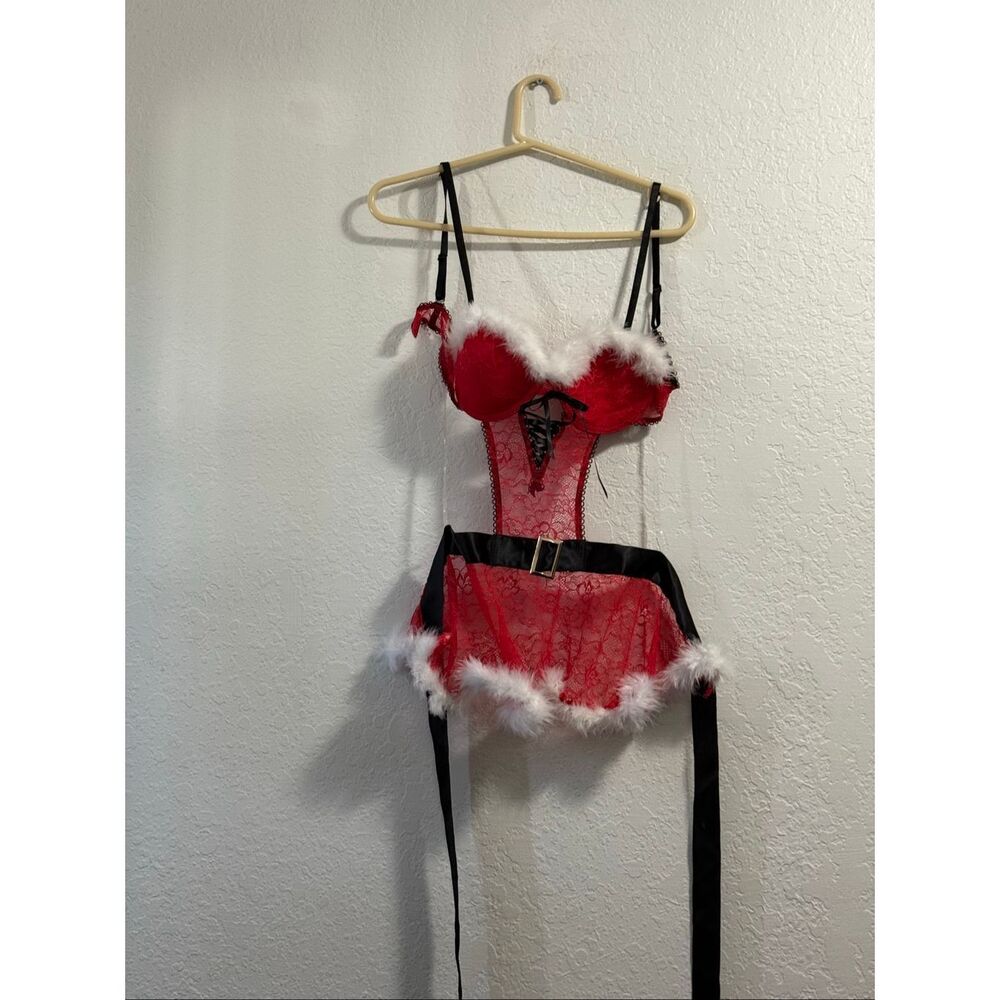 Santa Sexy Lingerie Red Christmas Costume Babydolls Lace Chemise Sleepwear M
